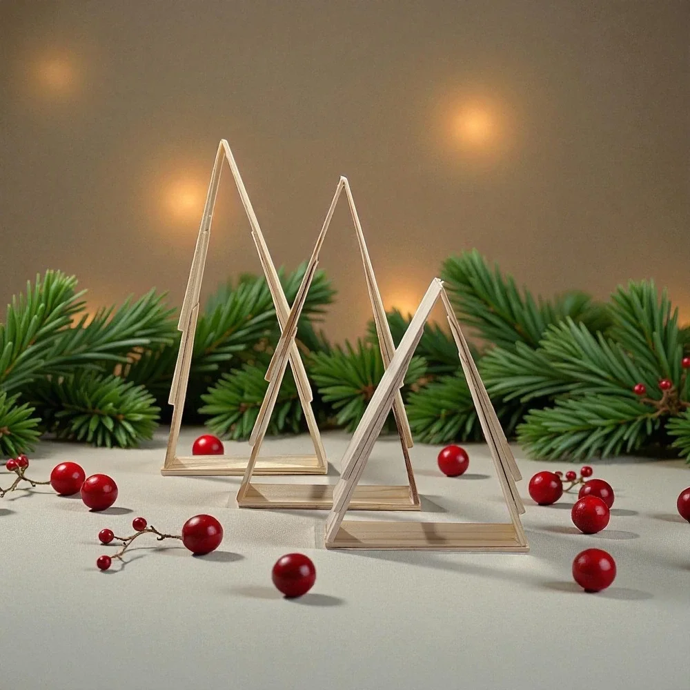 Set of 3 Wooden Pine Triangle Christmas Tree Display‎ Decor